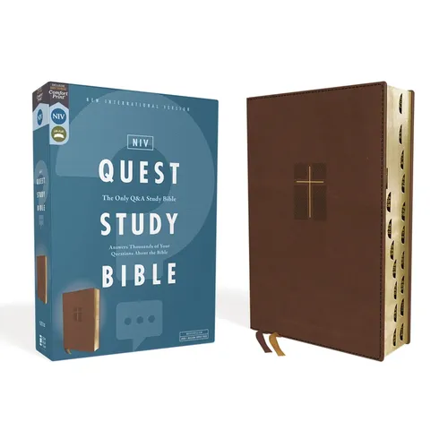 Niv, Quest Study Bible, Leathersoft, Brown, Indexed, Comfort Print: The Only Q and A Study Bible