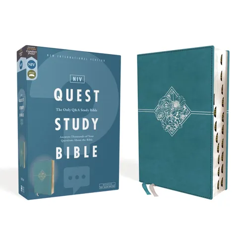 Niv, Quest Study Bible, Leathersoft, Blue, Indexed, Comfort Print: The Only Q and A Study Bible