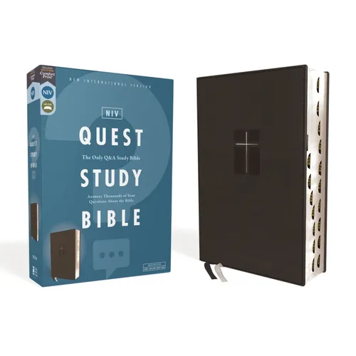 Niv, Quest Study Bible, Leathersoft, Black, Indexed, Comfort Print: The Only Q and A Study Bible